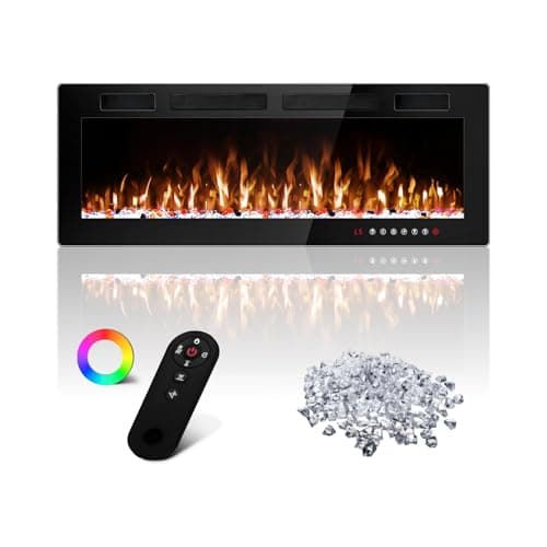 Tornivk 50 Inch Electric Fireplace Inserts Ultra-Thin 750/1500W Linear Electric Fireplace Heater Wall Mounted or Recessed Fireplace Electric with Adjustable Multicolor Flame,Timer