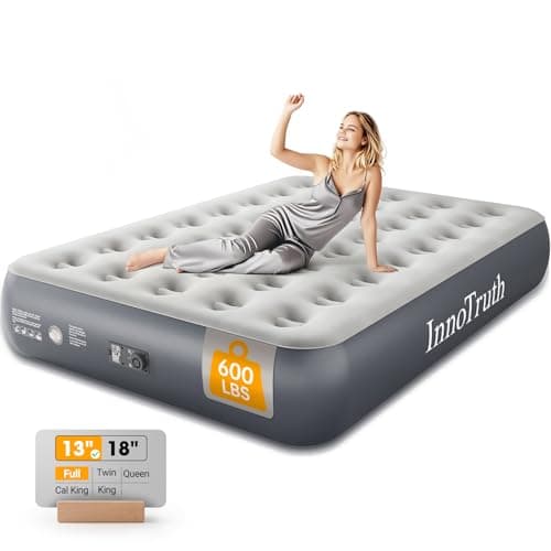 InnoTruth Camping Air Mattress, Full Size with Built in Pump, Inflatable Mattress Blow up Mattress, Family Choice Award Winner-13 Colchones Inflables Foldable Air Bed for Guest & Home, Grey