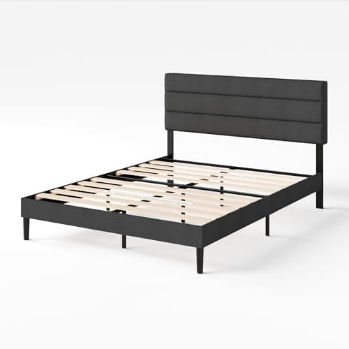 Zinus Full Piper Upholstered Platform Bed with Horizontal Paneled Headboard, Wooden Slat Support, No Box Spring Needed, Easy Assembly, Eco Friendly Packaging, Dark Grey 10