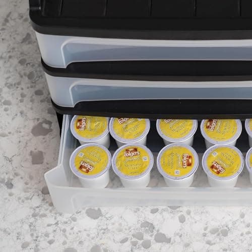 IRIS USA Plastic Desk Top 3-Drawer Storage Organizer with Paper Tray Top, 1-Pack, for Makeup Vanity Nail Polish Bathroom Stationery Art Craft Supplies Kitchen Office Garage Organization, Medium, Black 7