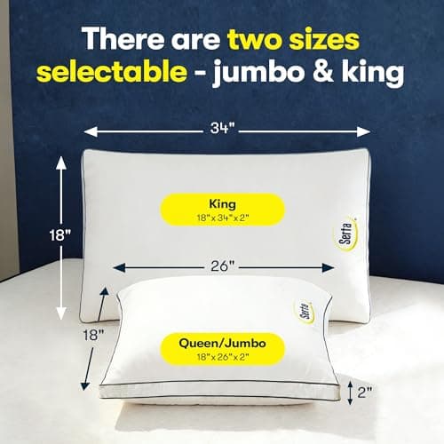 Serta Hotel Collection Bed Pillows Queen/Standard Size Set of 2, 400 Thread Count 100% Cotton Cover, Medium Firm, Support Gusseted Down Alternative Pillow for Back, Stomach or Side Sleepers, 18" x 26" 6