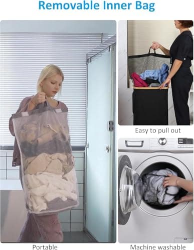 efluky Laundry Basket with Wheels, Tall Rolling Laundry Hamper with Lid and Removable Bag, Aesthetic Dirty Clothes Hamper on Wheels for Laundry Room, Bedroom, Dorm and Bathroom, 100L Beige 6