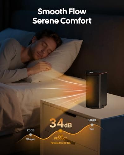 ComDomus Small Space Heater, 1500W Portable Electric Heaters for Indoor Use with Thermostat, 70° Oscillation, 5 Modes, 12H Timer, Black Room Heater for Office Bedroom Desk 6