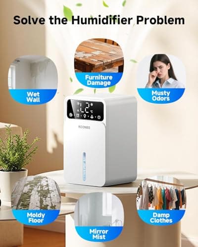 Dehumidifier for Home, 60 OZ Capacity, Auto Shut-Off for Medium Rooms up to 500 Sq.Ft, Portable Quiet for Bedroom Bathroom Basement, 24H Timer & 7 Color Lights (White, 7.36 × 6.77 × 10.47 inch) 7