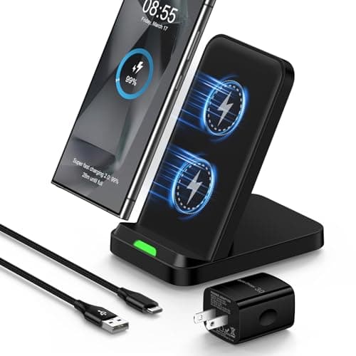 Wireless Charger Stand, 15W Fast Desk Charging Station Android Wireless Charging Pad with Adapter for Motorola razr+ 2024/Edge, Galaxy S25/S24/S23, Pixel 9 8 7