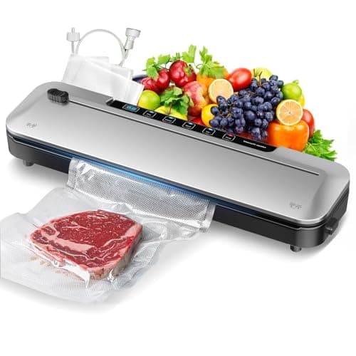 Vacuum Sealer Machine,75Kpa Precision Suction Power 6-in-1 Food Sealer with Digital Timer, Dry & Moist Food Modes, Compact Design with 10 Vacuum Bags & Bulit-in Cutter(Black White)