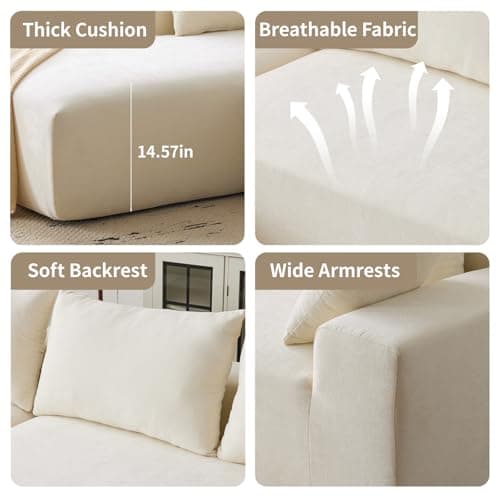 107'' Modular Sectional Sofa, Cloud Sectional Couch with Deep Seat, L-Shape Sofa Couch with Chaise, Convertible Sponge Compression Sofas for Living Room Bedroom, White 5