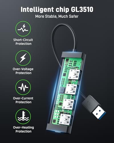 Acer USB Hub 4 Ports, Multiple USB 3.0 Hub, USBA Splitter for Laptop with Type C Power Port, Extender for A Port Laptop, PC, Desktop and More (2ft) 9