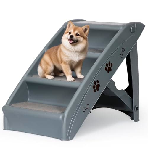 ZENY Folding Dog Stairs, Portable Indoor/Outdoor Pet Steps for Bed, Couch & Car, Pet Staris for Small Pet Dog/Cat, Grey