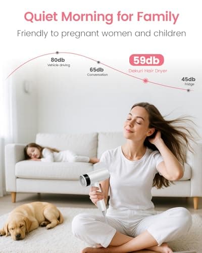 Dekuri Hair Dryer, 110,000 RPM High-Speed Fast Drying Blow Dryer, 500 Million Ionic Lightweight Hairdryer with Diffuser, Magnetic Nozzle, 4 Temps & 3 Speeds, Low Noise for Women & Men (White) 7