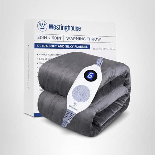 Westinghouse Heated Blanket Throw, Electric Throw with 6 Heating Levels, 2-10 Hours Time Settings, Overheat Protection, Machine Washable, Flannel (Throw, 50x60 Inches, Charcoal) 7