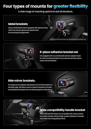 AKEEYO-710Pro EIS Motorcycle Camera, 4K28FPS 20MP WiFi Dash Cam, IP66 Ultra HD Waterproof Motorcycle Helmet Camera, 142° Wide Angle View Night Vision with 64GB Card, G-Sensor, Parking Mode 9