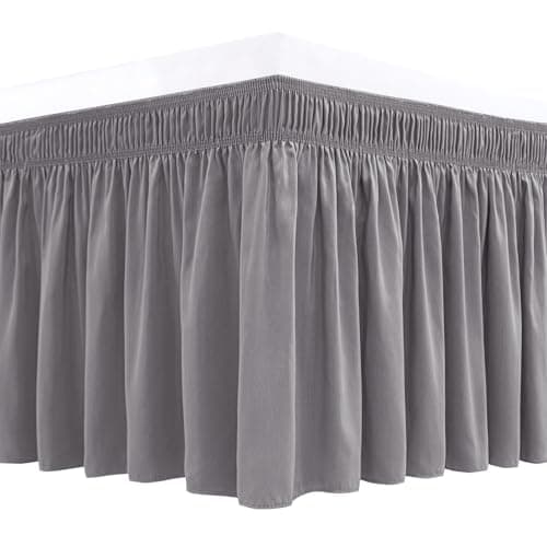 Biscaynebay Wrap Around Bed Skirts for Queen Beds 15" Drop, Silver Grey Adjustable Elastic Dust Ruffles Easy Fit Wrinkle & Fade Resistant Silky Luxurious Fabric Machine Washable