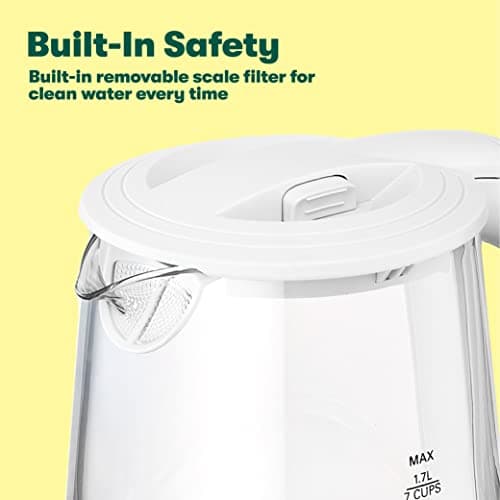 BELLA 1.7 Liter Glass Electric Kettle, Quickly Boil 7 Cups of Water in 6-7 Minutes, Soft Red LED Lights Illuminate While Boiling, Cordless Portable Water Heater, Carefree Auto Shut-Off, White 5