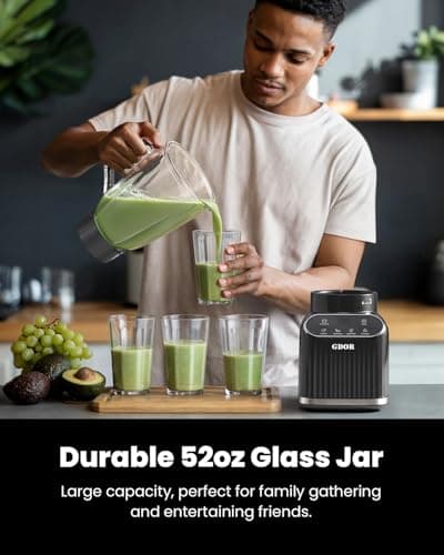 GDOR Professional Blender for Kitchen, 1200 Peak Watts Smoothie Blender, 5 Functions for Ice Crushing & Frozen Fruit, 52 Oz Glass Jar & 24 Oz To-Go Cup Combo, Self-Cleaning, Gray 7