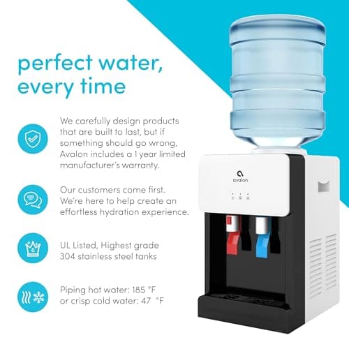 Avalon Premium Hot/Cold Top Loading Countertop Water Cooler Dispenser With Child Safety Lock. UL Listed- White 6