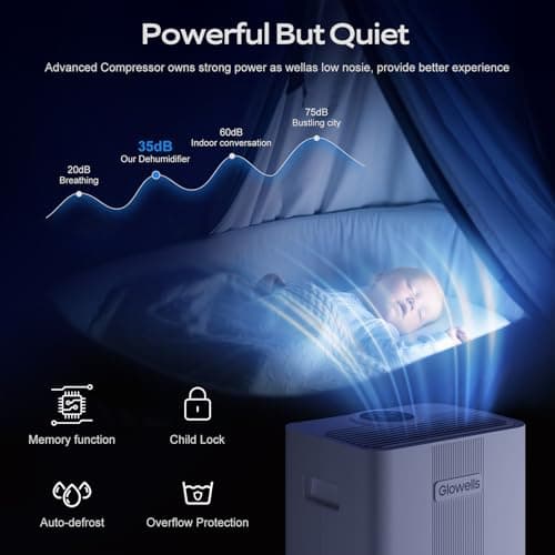 1600 Sq.ft Dehumidifiers for Home, Glowells 21 Pints Dehumidifier with Drain Hose for Basement, Smart Humidity Control Moisture Removal, 3 Operation Modes for RV, Bathroom, Bedroom 6