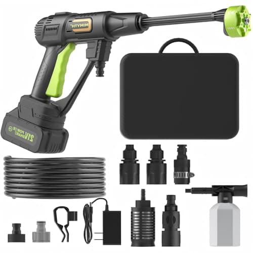 Cordless Pressure Washer Battery Powered; 990PSI Cordless Power Washer with 6-in-1 Nozzle, 23FT High-Elastic Hose, 21V Battery&Charger; Portable Handheld Pressure Washer Cleaner for Home, Car (DH02-3)