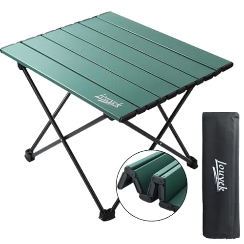 JOUYEK Small Camping Table, Ultralight Aluminum Folding Table with Carrying Bag, Portable & Lightweight Camping Side Table for Outdoor Camping, Picnic, Beach and Fishing, Green