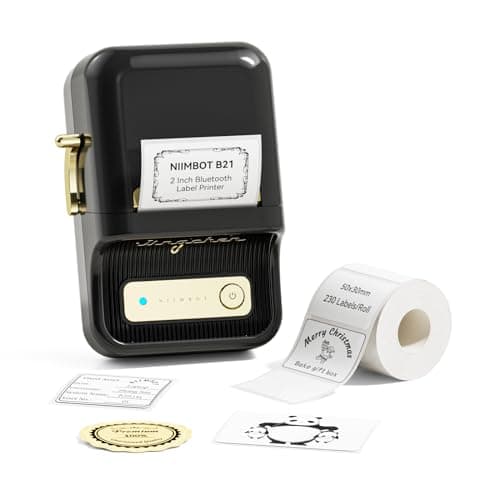 NIIMBOT B21 Label Maker Machine with Tape, 2 Inch Portable Sticker Printer Thermal Labeler for Gift Jar Candle Address Labels for Home Office Business Organization, Supports Mobile & PC, Black