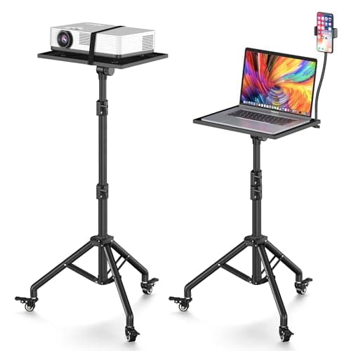 Black Projector Floor Stand with Wheels - Adjustable Height 29 to 44 Inches, Ideal for Office & Home, Portable Laptop Stand