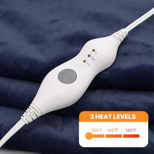 mollie Soft Flannel Heated Throw Blanket 45" x 60" 3 Heat Settings & 4 Hours Electric Blanket Machine-Washable Heated Blanket with Auto-Off Fast Heating Electric Heating Blanket, Dark Blue 7