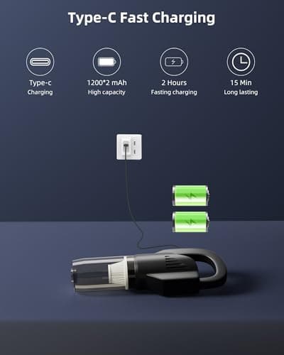 HOLOGO Handheld Vacuum Cordless with Strong Suction, Portable Hand Held Cleaner with 2 Filters, Small Lightweight Hand Car Vacuum Rechargeable for Pet Hair, Home, Office 6