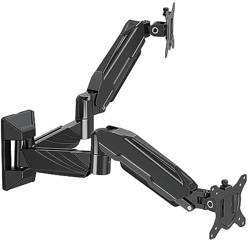 MOUNT PRO Dual Monitor Wall Mount for 2 Computer Screen up to 32 Inch, Gas Spring Double Monitor Arm Holds Up to 17.6lbs Each, Full Motion Adjustable Wall Monitor Mount, VESA Mount 75x75/100x100