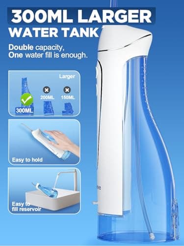 Oralfree Water Dental Flosser Cordless for Teeth Cleaning - 4 Modes Oral Irrigator 300ML Braces Flossers Cleaner, Rechargeable Portable IPX7 Waterproof Powerful Battery for Travel Home 6