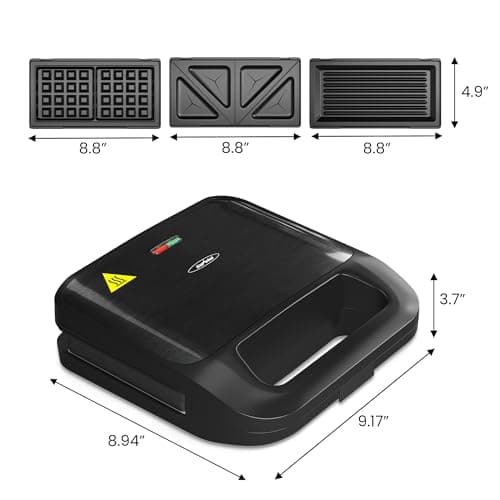 Sunvivi Sandwich Maker Panini Press: Waffle Maker with Removable Plates, 3 in 1 Sandwich Maker Press with Non-Stick Plates, Indicator Lights & Cool Touch Handle, 750W, Black 6