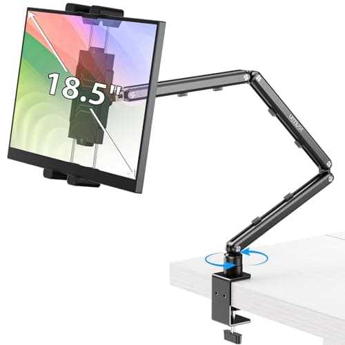 Urmust Portable Monitor Stand 15.6", iPad Stand for Desk, Portable Monitor Holder up to 18.5" Holds, Adjustable Desktop Tablet Arm Mount, Apple iPad Holder for Desk, for 4.7"-12.9" i Pad Pro/Air/Mini
