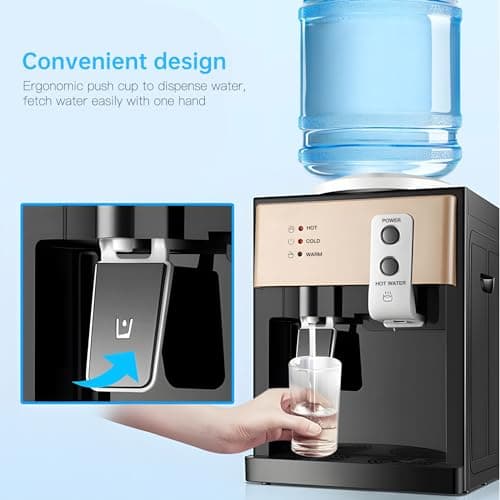 Housiwill Countertop Water Dispenser, Top Loading Water Cooler for 1.2 to 5 Gallon, 3 Temperature Settings Room Temperature Water Cold Hot Water Dispenser, Suitable for Home, Office, Dorm Bedside Use 5