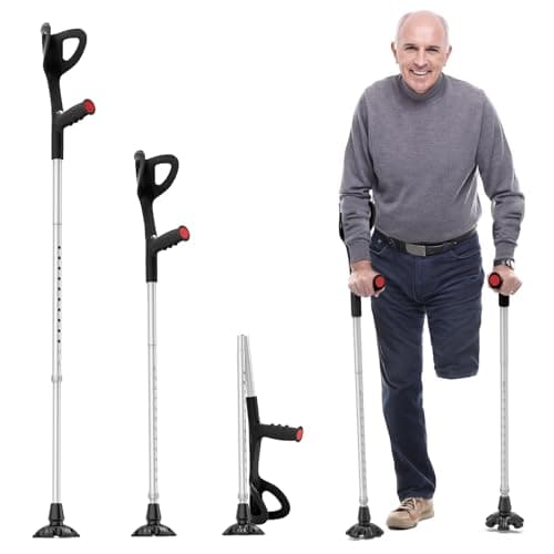 Ergonomic Forearm Crutches for Adults – Adjustable Folding Arm Crutch Pair, Lightweight Heavy Duty Walking Aid with Non-Slip Tips, Portable Travel-Friendly Design (Supports 300 lbs, Black)