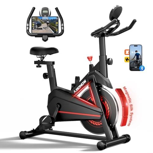 Exercise Bike, Adjustable Magnetic Resistance Stationary Bikes for Home with App Compatible, Workout Bike with 300lbs Capacity Compact, Extra Comfort Seat & Tablet Mount