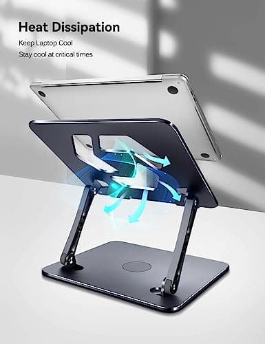 ivoler Adjustable Laptop Stand with 360° Rotating Base,Ergonomic Laptop Stand for Desk,Foldable & Portable Laptop Riser,Suitable for Collaborative Work, Fit MacBook/Laptop up to 16 inches[Space Gray] 6