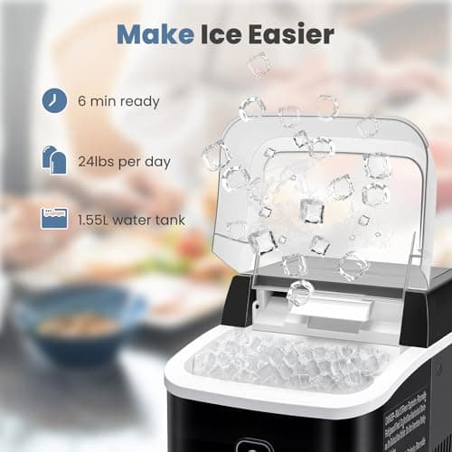 Dumos Nugget Ice Makers,Portable Ice Machine Countertop Ready in 6 Mins, 1.55L Water Tank, Self-Cleaning, for Office, Party, RV, Home, Black 6