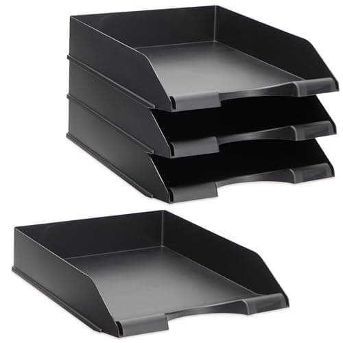 Stockroom Plus Letter Tray - Stackable Desk Organizer Trays - Desktop File Organizer - Mail & Document Storage - Pack of 4, Black, 10 x 13.5 x 2.5 in 6
