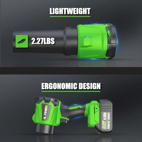 Leaf Blower Cordless - Lightweight Electric Handheld Blower with Battery and Charger, 3 Speed Mode, Blowers for Lawn Care, Patio Cleaning, Dust Cleaner (Dark Green) 8