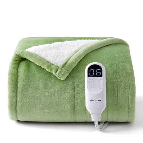 Bedsure Heated Blanket Throw Blanket - Fast Heating Electric Blanket, Soft Flannel Heated Throw with 4 Time Settings, 6 Heating Settings, Warm Gifts for Women Men (50x60 inches, Sage Green) 8