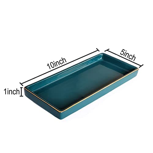 10 x 5 Ceramic Bathroom Tray for Countertop, Decorative Vanity Tray for Dresser Tops, Small Rectangular Trays for Perfume, Candle, Jewelry, Cosmetics (Green) 5