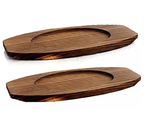 Bruntmor Mini Cast Iron Sizzler Plates Skillet Set Of 4. Oval Fajita Plate With Wooden Base/Pan Tray Serving Sizzling Dish And Fajitas, Hot Steak Skillet Dish Without Sinking (2 Sets) 5