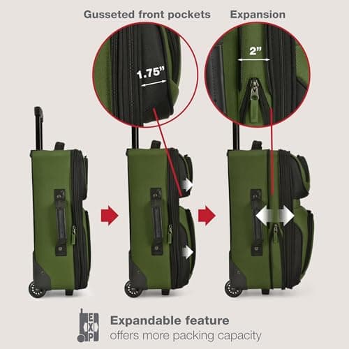 U.S. Traveler Rio Lightweight Softside Rolling Carry-on Suitcase, 2-Wheel Single, Green 5