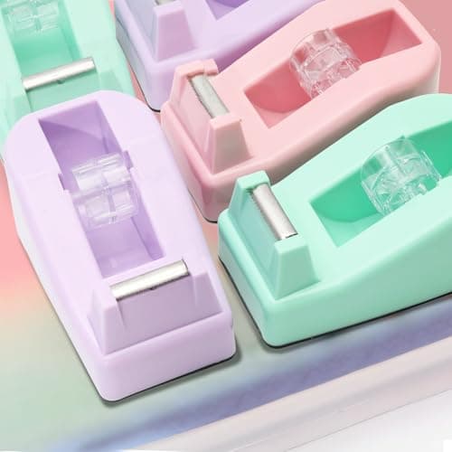 Desktop Tape Dispenser Heavy Duty Desk Accessories Floral Office Tape Dispensers, Weighted Non-Skid Base, Macaron Green 6