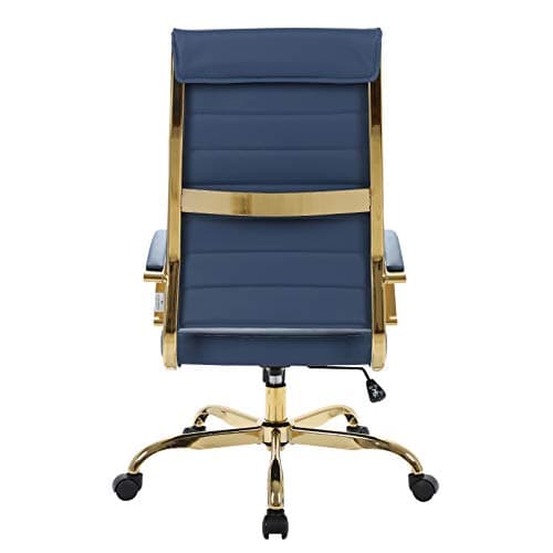 LeisureMod Modern High-Back Leather Office Chair - Swivel & Adjustable Executive Desk Chair with Gold Frame, Ergonomic Design for Home & Office (Navy Blue, Single) 7