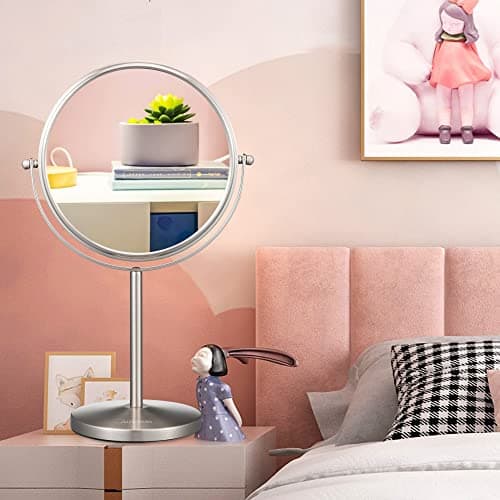 ALHAKIN 10x Magnifying Makeup Mirror, 8 Inch Tabletop Mirror with 1X/10X Magnification Double Sided, Standing Bathroom Makeup Mirror for Desk, Nickel 8