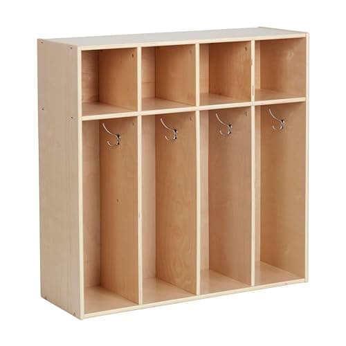ECR4Kids Streamline 4-Section Toddler Coat Locker with Cubby Storage, Kids Furniture, Natural