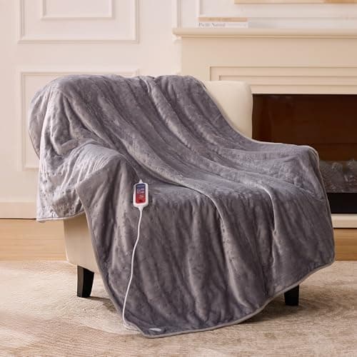 Heated Blanket Electric Throw 50"x60" Throw Size, Electric Blanket with 6 Heating Levels and 1-12 Hours Timer Auto Off, Soft Flannel Fleece Fast Heating Blanket, Overheat Protection, Machine Washable