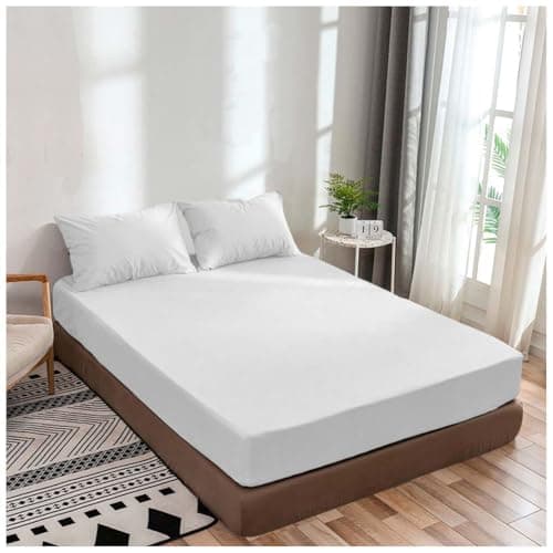 Premium Quality 1 Piece Fitted Sheet (Bottom Sheet Only) 10" inches Deep Pocket 700 Thread Count Egyptian Quality Cotton Solid Pattern Queen White