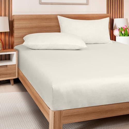 ROYALE LINENS 300 Thread Count 100% Long Staple Combed Cotton Fitted Sheet Full - Super Soft Deep Pocket Bottom Sheet - Fitted Sheets Only - Elastic Sheets (Full, Cream) 8