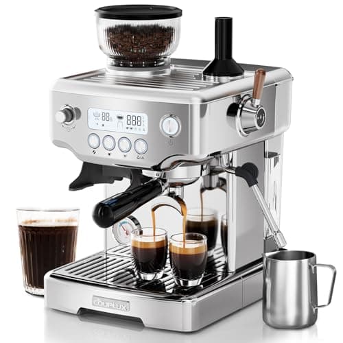 COUPLUX Espresso Machine with Grinder, 4-IN-1 Professional 58MM Espresso Machine 5 Temp Adjust & Compact Espresso Maker 15 Bar with Powerful Milk Frother, One-Touch Americano/Espresso, Stainless Steel